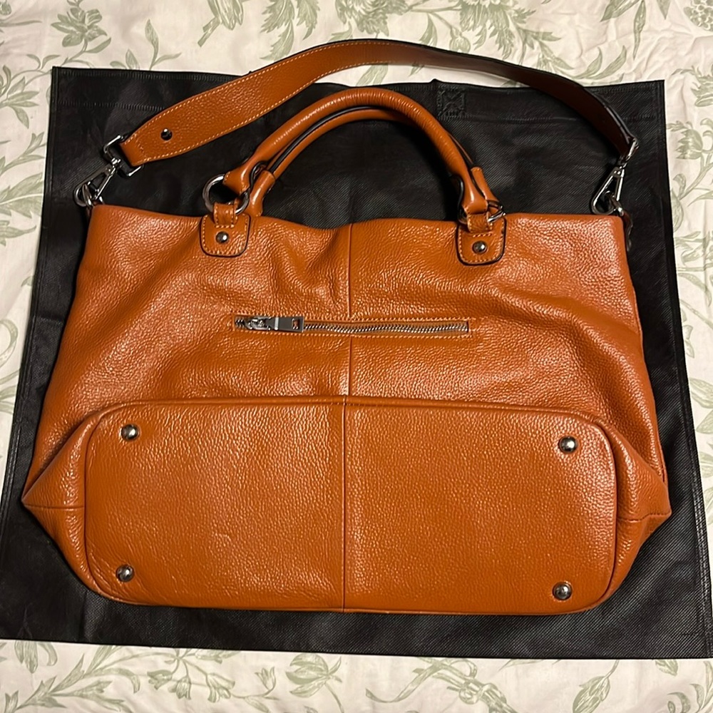 Kattee Soft Genuine Leather Satchel in Color Burnt Orange